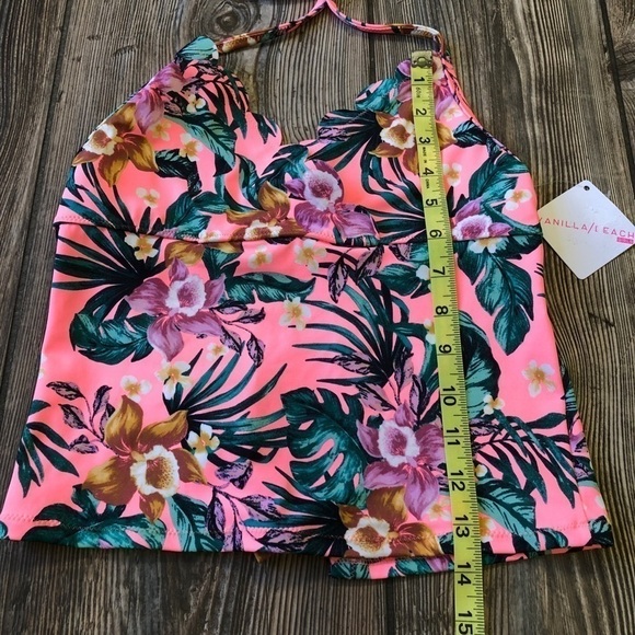 Nwt Vanilla Beach Neon Pink Floral Tankini Large - Picture 3 of 7